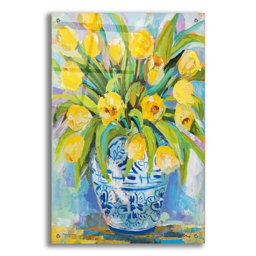 Epic Art 'Ginger Jar Tulips' by Jeanette Vertentes Acrylic Glass Wall Art, 24" x 36"