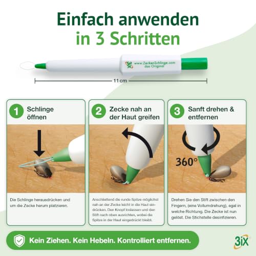 3iX Zeckenschlinge zum Zecken entfernen, schnelle und einfache Anwendung