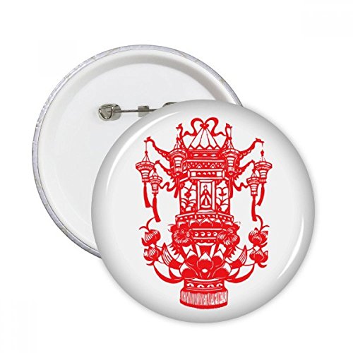 Badge bouton lanterne chinoise rouge et lotus L pour décoration de vêtements