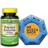 Spring Valley Papaya Enzyme Complex Digestive Support Chewable Tablets Dietary Supplement, Vegetarian 180 Count Includes Pill Organizer