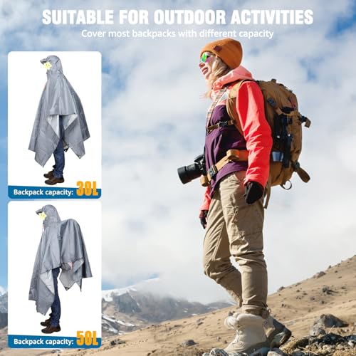 Image of ANYOO Hooded Rain Poncho for Adults Waterproof Lightweight Rain Coat for Men Women Reusable Rain Jacket for Emergency Outdoor