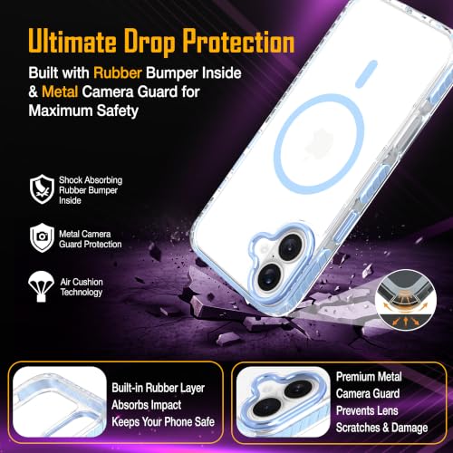 Image of Zapcase Crystal Clear Back case for iPhone 16 Plus | PC Back | TPU Bumper with Inner Rubber Grip | Metal Camera Guard Bezel | Metal Buttons | Scratch Resistant | 2 Layer Edge Protection | Light Blue