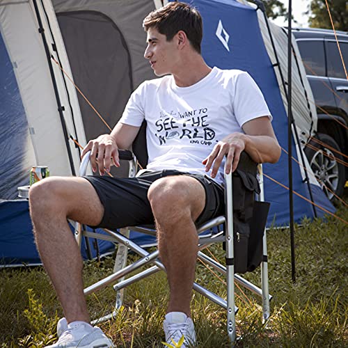 Fundango Oversized Folding Camping Director Chair Compact Padded With Side Table Steel Portable Outdoor Seat For Picnic, Sports, Hiking, Bbq, Fishing, Support Up To 300Lbs, Black/Grey #TOP6
