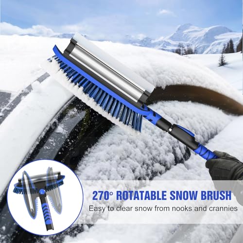 Nuovoware 60\" Ice Scraper and Extendable Snow Brush for Car Windshield, 5 in 1 Adjustable Snow Removal Tools with 270° Pivoting Brush Head for Car Auto Truck SUV, Blue