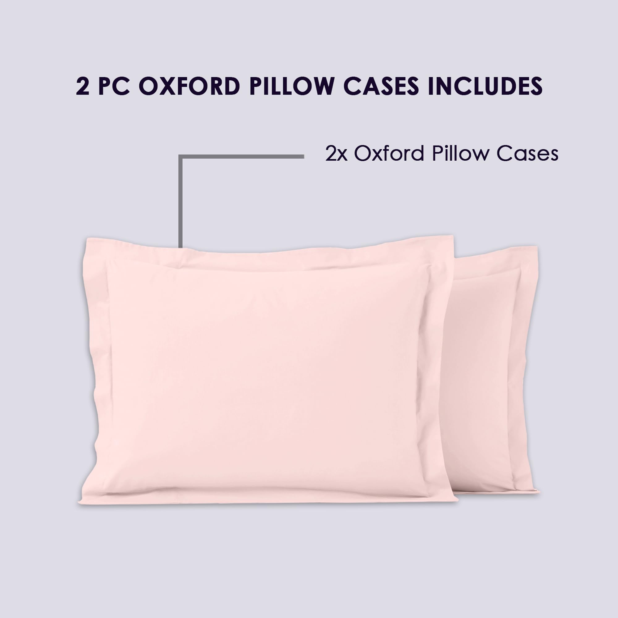 Pizuna Luxurious Cotton Oxford King Size Pillowcases 2 Pack Light Pink 50x90cm - Image 4