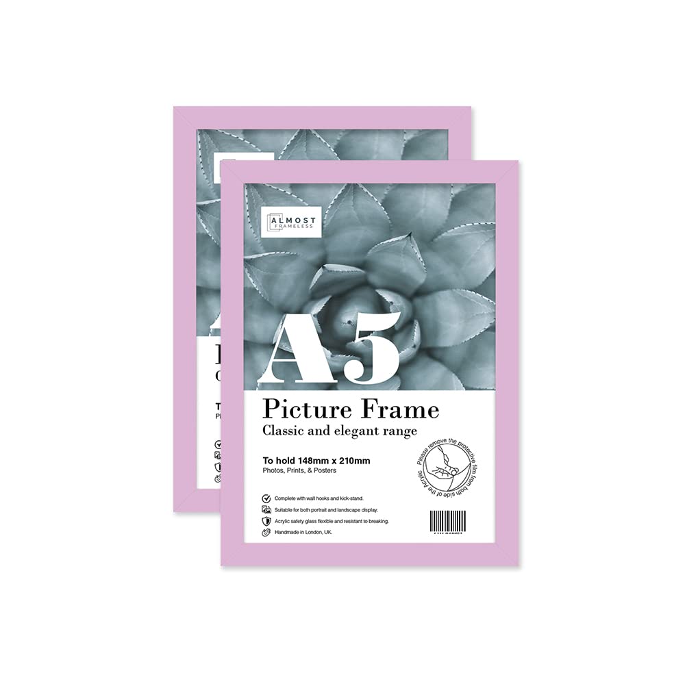 Almost Frameless A5 Lilac Picture Frame Set of 2, Display A5 Picture Gallery Wall, Poster, Photo, Artwork, or Print, Lilac