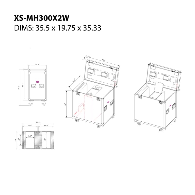 ProX XS-MH300X2W 300 Style Moving Head Transport Case for 2 Units