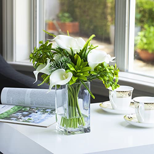 Enova Floral Clear Square Glass Vase, 8X4X4 Inch Glass Vase For Flowers, Decorative Candle Holders Glass Vase, Flower Bouquets Vase For Wedding Centerpieces, Home Office Décor (1 Piece) #TOP3