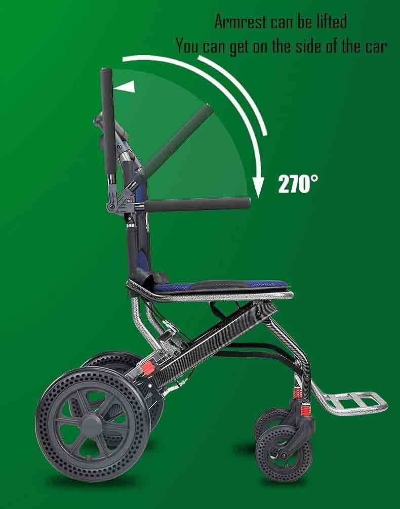 Silla de transporte ligera de aluminio para niños y adultos, silla de ruedas plegable con bolsa de transporte, ideal para viajes pequeños