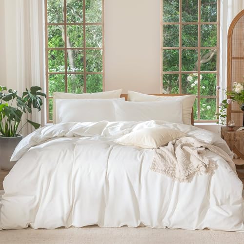 MooMee Bedding Duvet Cover Set 100% Washed Cotton Linen Like Textured Breathable...