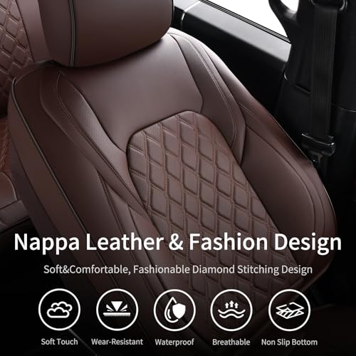 Image of Huidasource Coffee Front Seat Covers Fit for Toyota Tacoma 2005-2015 All Cab Base Prerunner SR5 Limited TRD Sport Front Row, 360 Full-wrap Waterproof Nappa Leather Automotive Seat Cushion Cover