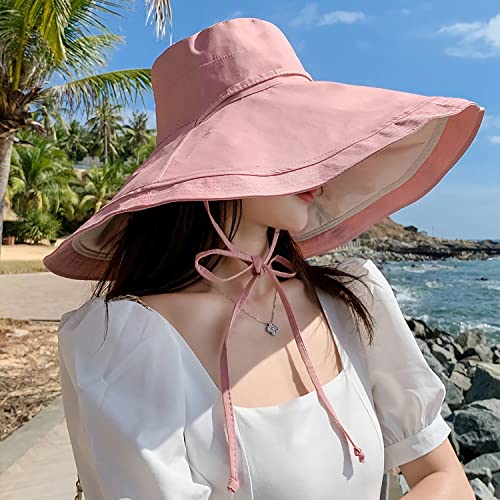 Image of HUAMULAN Women Sun Hat Summer Bucket Beach Boonie Cotton Cap Wide Brim UPF 50