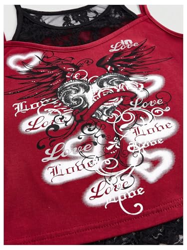 SOLY HUX Women's Y2k Gothic Graphic Cami Top Lace Trim Spaghetti Strap Camisole Crop Tops3