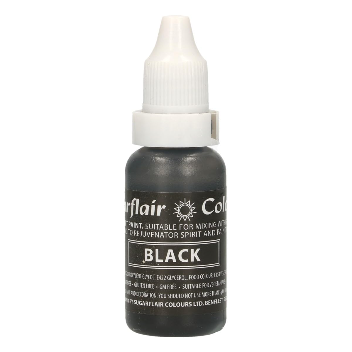 Sugarflair Edible Droplet Paint Black Negro 14ml - Colorante Alimentario Líquido para Pasta de Azúcar, Pasta de Goma, Glaseado