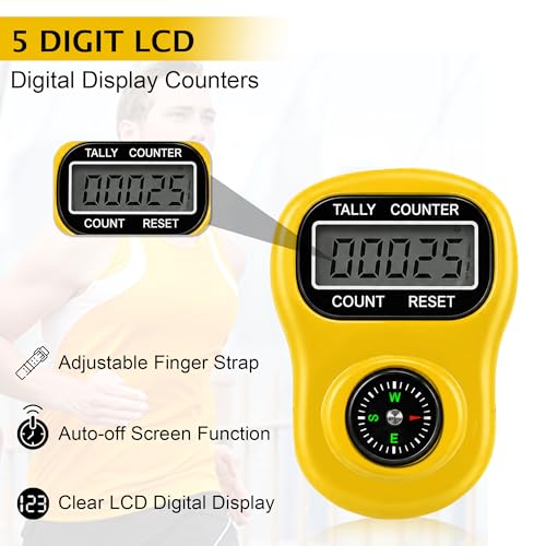 Image of GLUN Finger Counter Ring with Compass Pack of 3, Digital 5-Digit LCD Tally Counter for Prayer, Mantra, Meditation, Sports Counting Device Portable Size