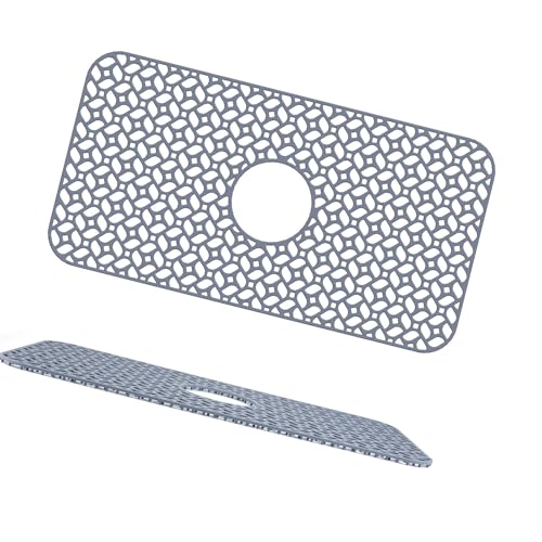 Fregadero de cocina gris con escurridor de platos y mango protector 2