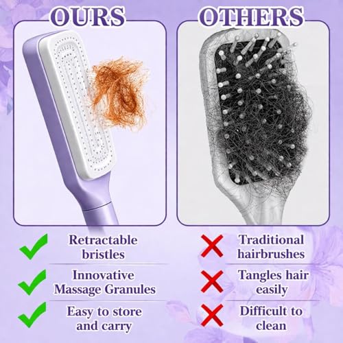 Image of KAIDAA Self Cleaning Hair Brush for Women & Men, Detangler Hair Comb for Wet Dry Hair, Anti Static Hairbrush, Scalp Massage Comb for Curly Thick Hair