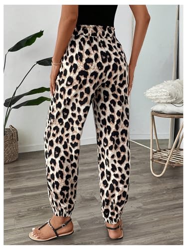 Floerns Women's Y2k Cheetah Pants Tie Front High Waist Leopard Going Out Jogger Trousers3