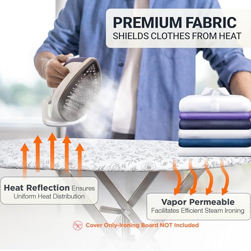 Image of Ironing Board Cover and Pad 15 inchx54 inch Extra Thick Natural Cotton, Scorch and Stain Resistant Padding, Standard Size Iron Board Cover with Fasteners Heavy Duty Elastic Edge, Heatproof Rose