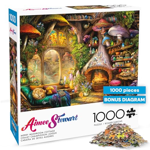 Buffalo Games – Aimee Stewart Merry Mushroom Cottage 1000 Piece Jigsaw Puzzle for Adults, Whimsical Fantasy Scene, Made in USA