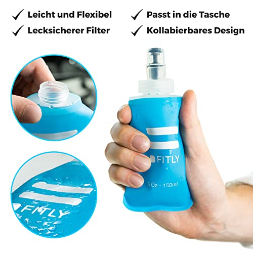 FITLY Faltbare Trinkflasche - Ideal Zum Laufen, Wandern, Radfahren - Lauf Trinkflasche Für Outdoor-Sport - Sportflasche Wandern - Wasser Flasche Für Hydration Rucksack