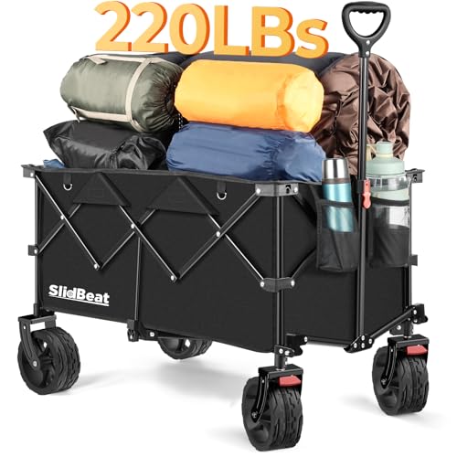 Beach Wagon with Big Universal Wheels - Folding Wagon - Wagons Carts Heavy Duty Foldable - Camping Garden Cart - SLIDBEAT Beach Wagon with Big Universal Wheels - Folding Wagon - Wagons Carts Heavy Duty Foldable - Camping Garden Cart - SLIDBEAT