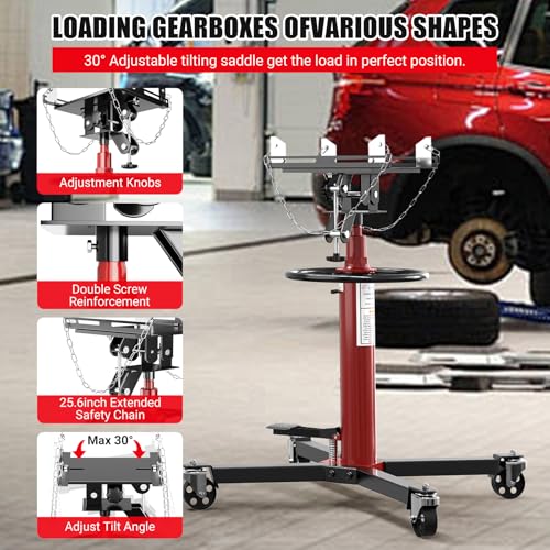 Image of 1100lbs Transmission Jack, Heavy Duty Professional Hydraulic Transmission Jack High Lift 2 Stage Adjustable Telescoping, 33.5 inch to 67 inch Lifting Range, 1 /2Ton Capacity, 360 Swivel Wheel