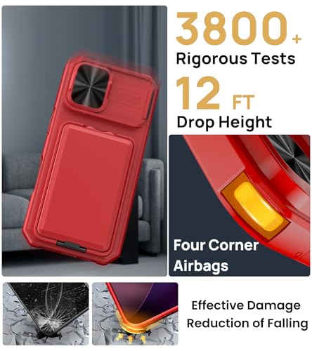 Image of SSLOTSCASE for iPhone 17 Case with Credit Card Holder & Stand, Red