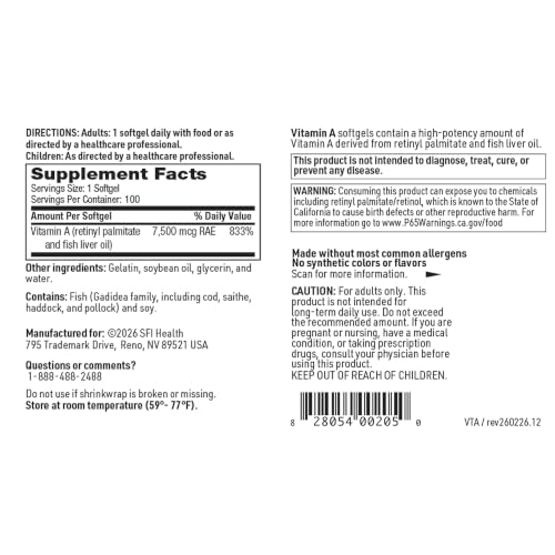 SFI Health Klaire Labs Vitamin A, 100 Softgels - Image 5
