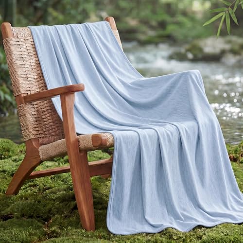Image of Bedsure Blue Cooling Blanket for Hot Sleepers - Summer Cold Throw Blanket for Bed, Arc-Chill Lightweight Summer Bedding, Cool Thin Ice Cold Cooled Throws with Rayon Derived from Bamboo, 50x70
