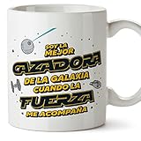 MUGFFINS Tazas para CAZADORA mujer - En Español - Mejor de la Galaxia Cuando Fuerza me Acompaña - 11 oz / 330 ml - Regalo original y divertido