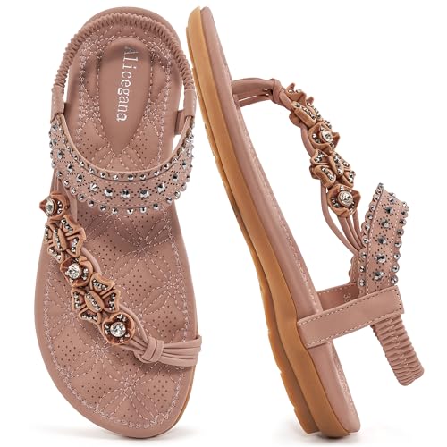 Image of Alicegana Womens Sandals Dressy Flats: Bohemian Summer Comfortable Split Toe Shoes Walking Vacation Gladiator 2026