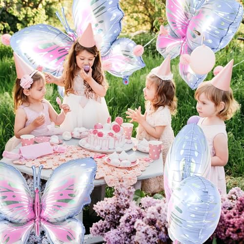 Image of AMFIN (Pack of 2) Large Butterfly Foil Balloons 34 Inch Gradient Birthday Party Decorations | Helium & Air Compatible - Blue Pink