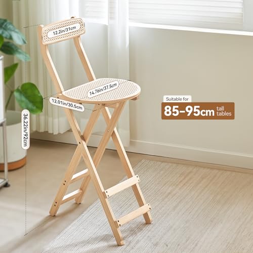 Warmiehomy Folding Breakfast Bar Stools Set of 2 Modern Rattan Barstool Kitchen Stools with Backs for Kitchen Counter Dining Table Living Room Bedroom, Seat Height 60CM - Image 4