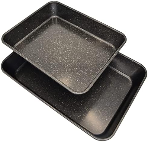Gollense Deep Baking Pans Set of 2 for Oven Nonstick Cookie Sheets Baking Trays,13.4"x9.4"x2",10.6"x8.7"x2" Rectangle Bakeware Set for Cake Lasagna Brownie Casserole Cookie (Black Granite)
