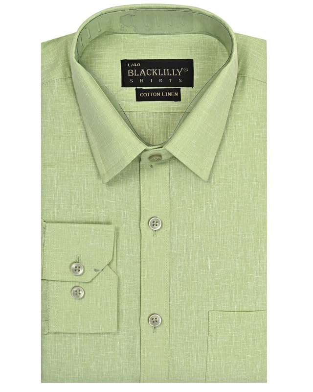 Image of Men's Cotton Linen Full Sleeves Regular Fit Plain Formal Shirt for Men