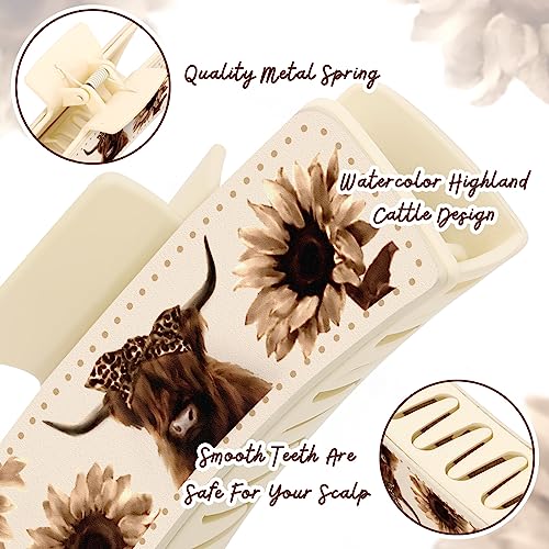 Ciyvolyeen Highland Cattle Hair Claw Clips 4 Inch Large Hairpins For Women Matte Leather Floral Scottish Cow Long Thick Hair Neutral Colors Appreciation Gifts Idea Teacher Nurse Mom Friends Teens 3Pcs thumb #3