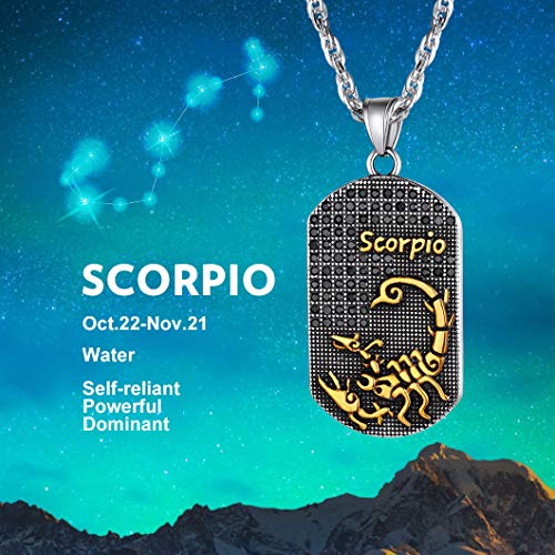 12 Constellations Dog Tag Pendant Necklace for Men Women Stainless Steel/18K Gold Plated Astrology Jewelry Zodiac Charm with Chain(with Gift Box)3
