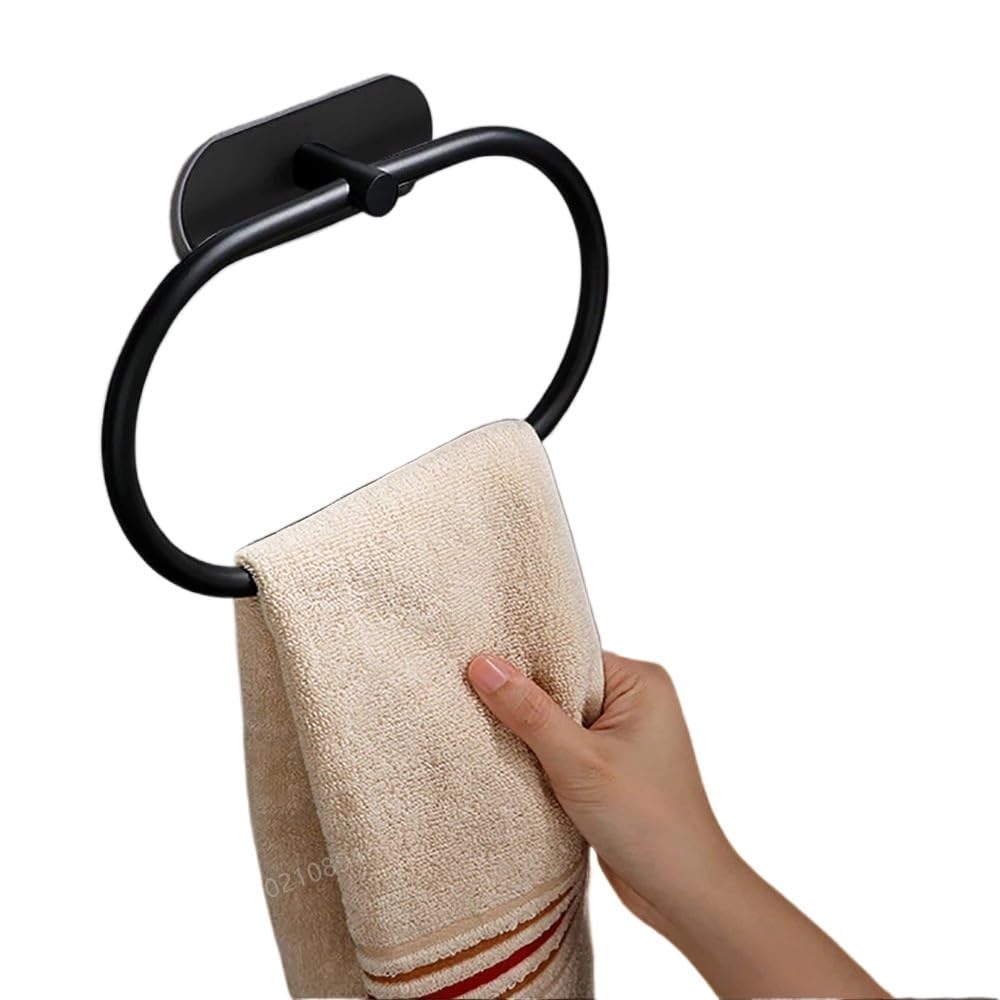 Towel Rail Stainless Steel Towel Holder Self-adhesive Bathroom Towels Rack Black Washhand Hanger(Black Towel Rack)