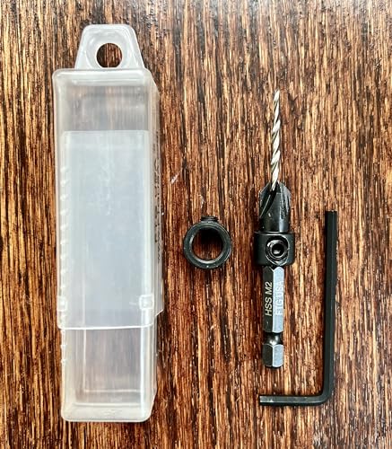 Image of FTG USA #4 (7 /64 inch) Tapered Wood Countersink Drill Bit w / 3 /8 inch Collar & Case | Adjustable 3 /8 inch depth stop collar helps control hole depth. Includes sharp tapered countersink bit and storage case