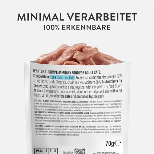 Schesir, Thunfischfilets in Gelee, ergänzendes Nassfutter für Katzen, Originalrezept, 100% natürlich, 12 Beutel à 70 g