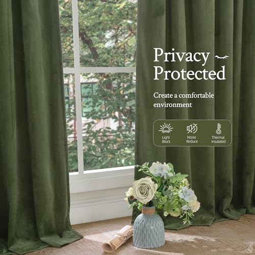 LAMIT Sage Green Velvet Curtains 90 Inches Long, Luxury Thermal Insulated Blackout Panels for Living Room Back Tab and Rod Pocket Room Darkening Drapes for Bedroom, 2 Panels, 52 x 90 Inch