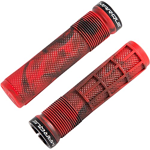 MARQUE Race Mountain Bike Handlebar Grips – Single Lock-On Ring Collar MTB and BMX Bicycle Handle Bar with Non-Slip Grip, Knurly Gritty Pattern and Half Waffle Pattern (Flame Red) - Thumbnail 7