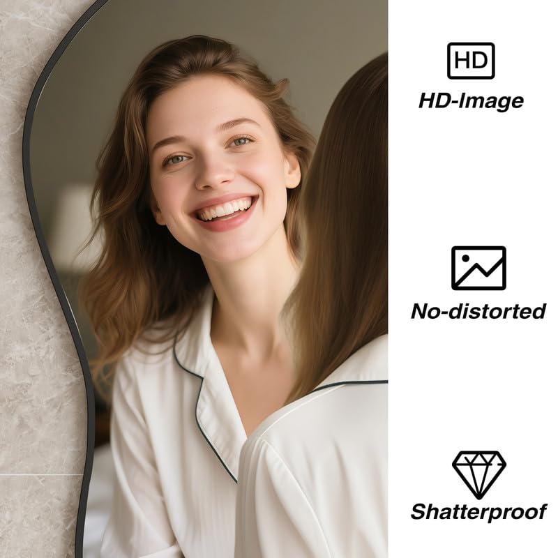 Image of Irregular Wall Mirror 24x40 Inch Wall Mirrors Decorative Black Modern Asymmetrical Abstract Mirror for Bathroom Bedroom Living Room Entryway Hallway