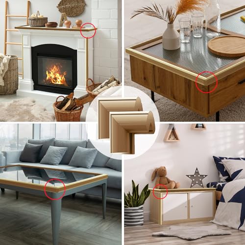 Image of 8 Pack Large Table Corner Protector for Kids, Baby Proofing Soft Rubber Foam Cushion Corner Covers, Heavy-Duty Corner Bumper Guards for Furniture Stair Cabinet Fireplace - Pre-Taped, Light Brown