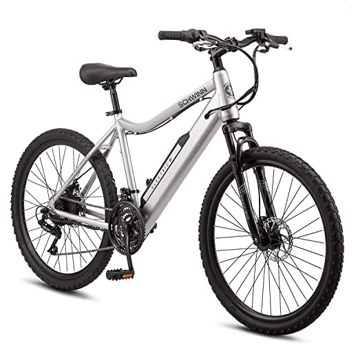 Schwinn Healy Ridge Adult Electric Mountain Bike, 18-Speed Drivetrain, 18-Inch Alloy Frame, 26-Inch Wheels, Grey