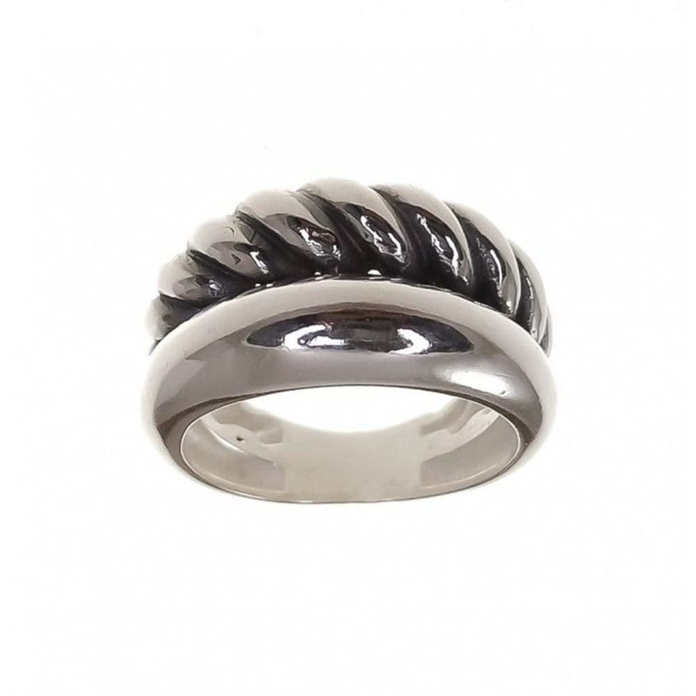 Sortija plata Ley 925m mujer dos bandas lisa combinada bandas oxidadas ancho 12 mm.