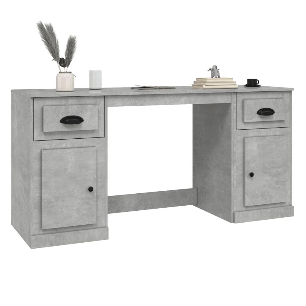 Scrivania con vano portaoggetti, grigio cemento, materiale in legno, 154,5 x 50 x 75 cm, moderna scrivania per computer per casa, ufficio, gioco, scrittura, robusto piano di lavoro