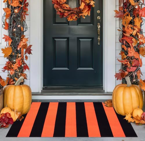 Fall Striped Layered Doormat 24"x35",Orange Black Front Door Mat Outdoor - image 8