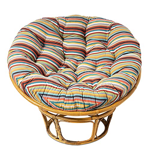 COTTON CRAFT Papasan - Kaleidoscope Multi Stripes - Overstuffed Chair Cushion, Sink into Our Thick Comfortable and Oversized Papasan, Pure Cotton Duck Fabric, Fits Standard 45 inch Round Chair